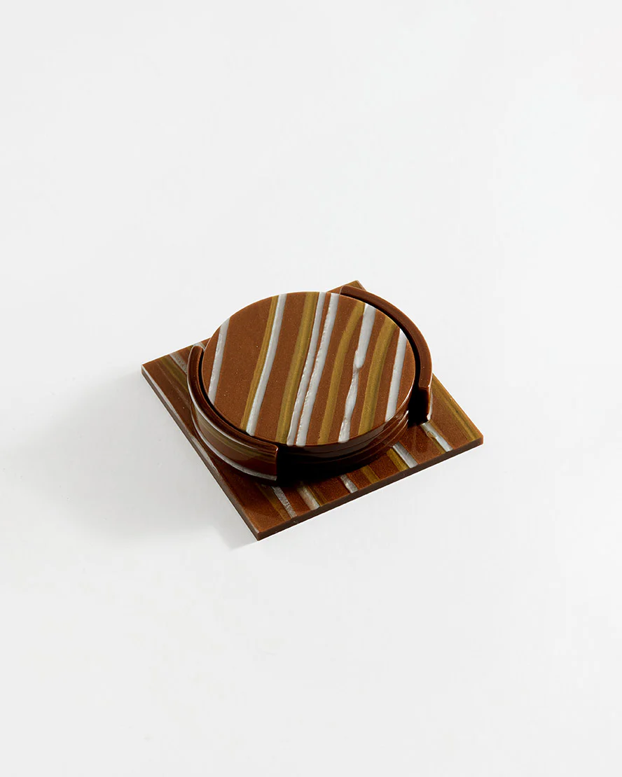 Coaster Set Brown Stripe