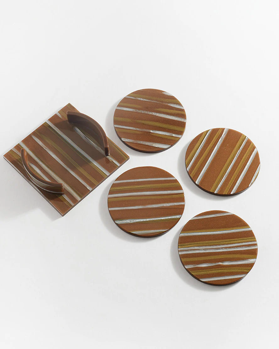 Coaster Set Brown Stripe - Image 2