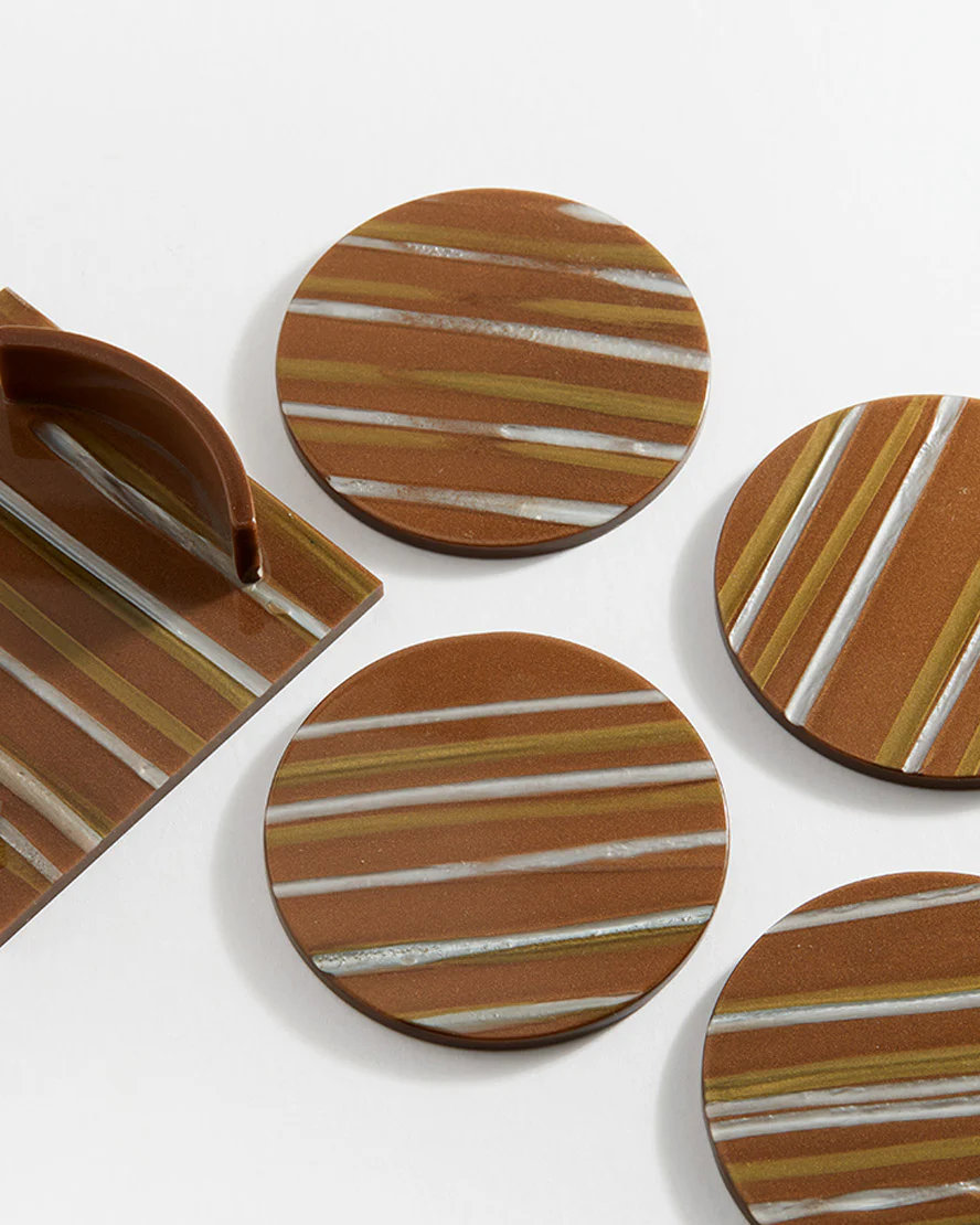 Coaster Set Brown Stripe - Image 3