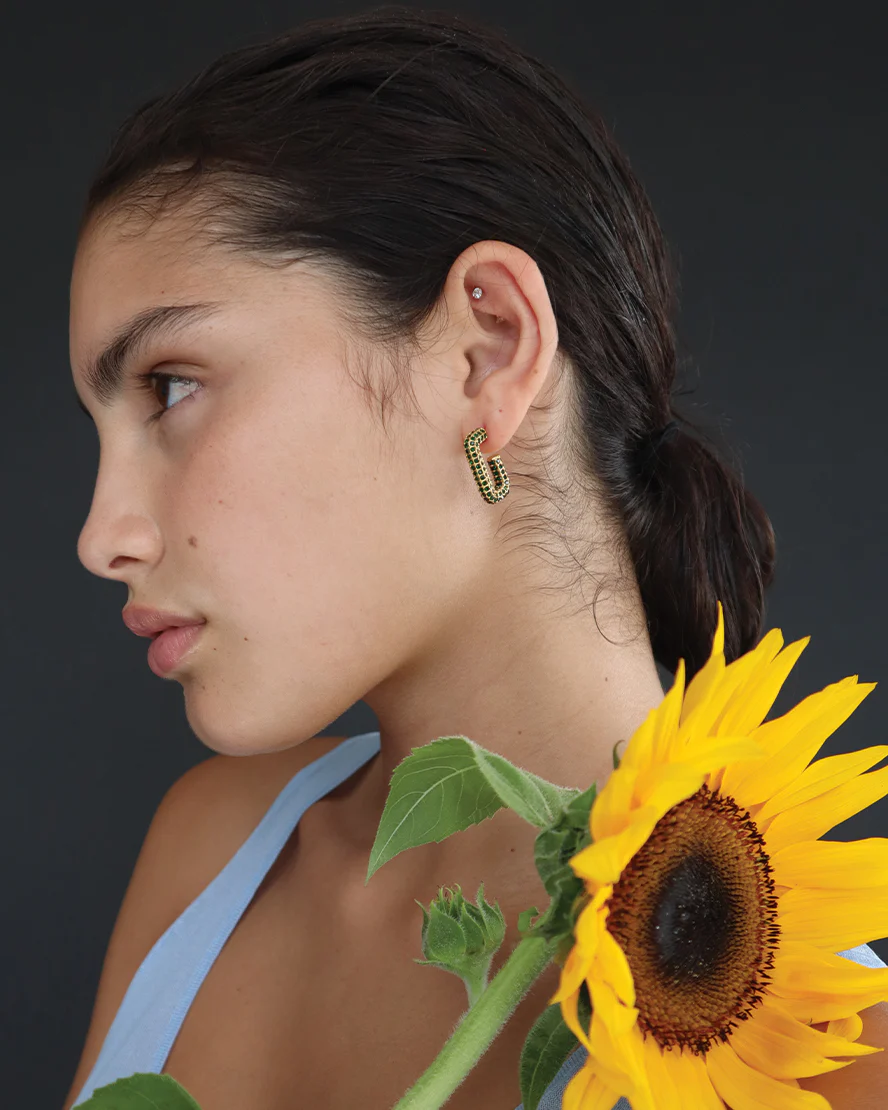 Logan Earrings in Green/Gold - Image 2
