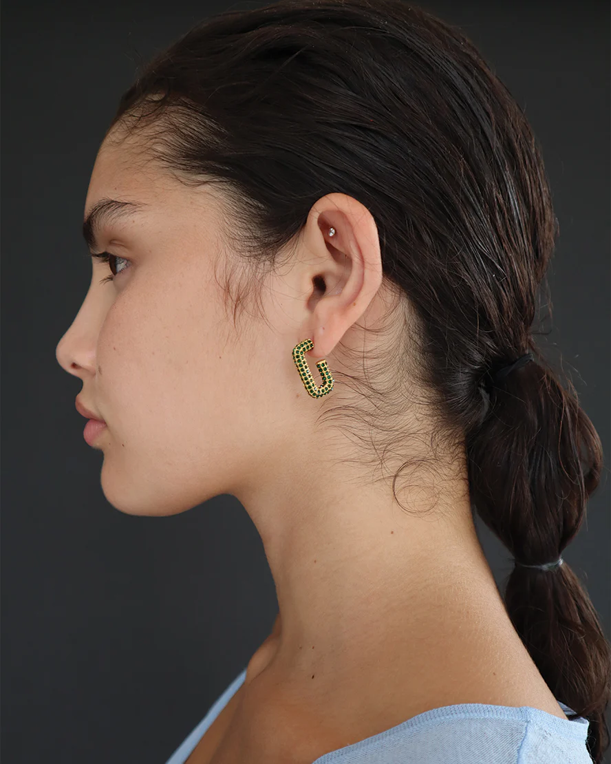 Logan Earrings in Green/Gold - Image 3