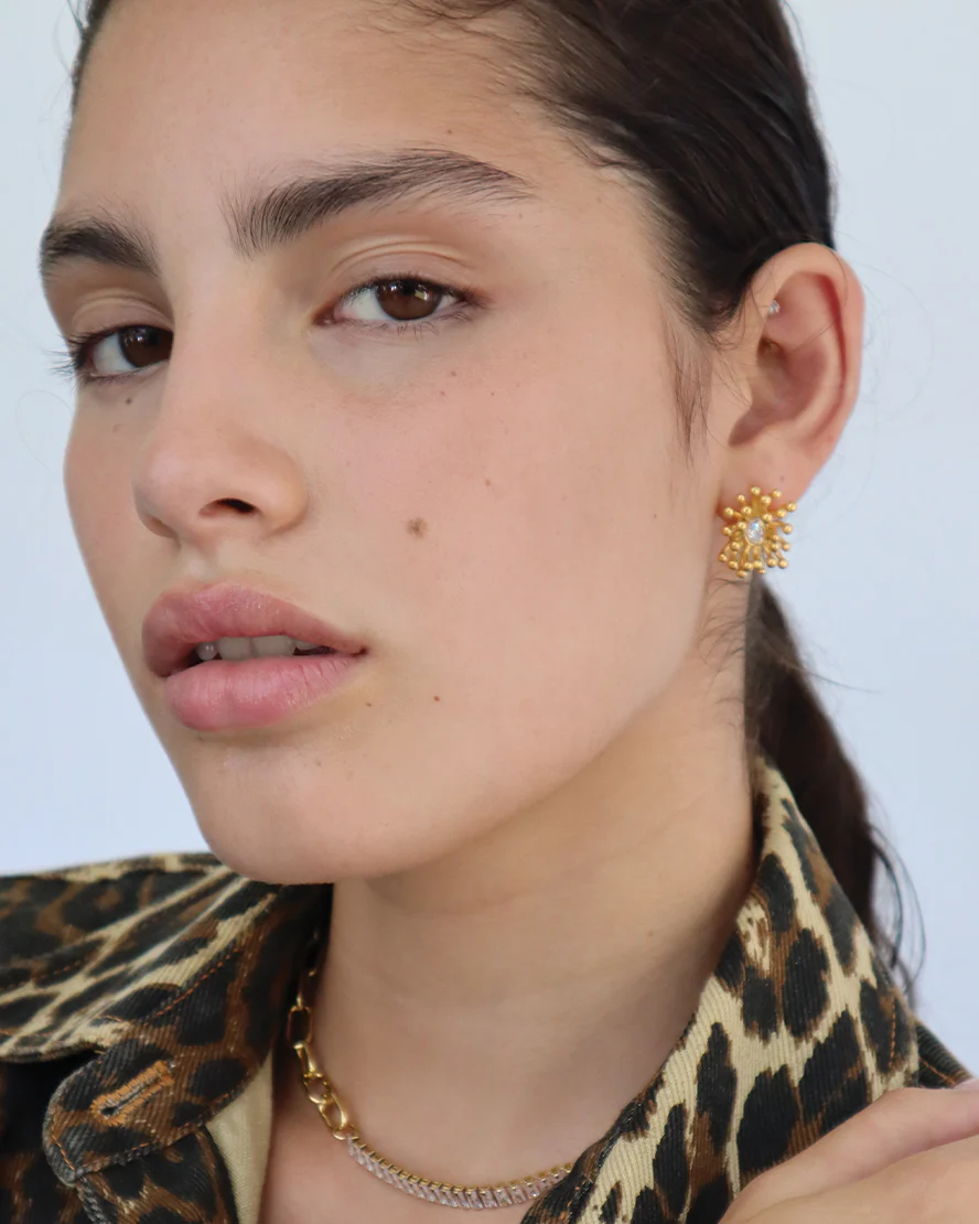 Oriana Earrings in Gold & Crystal - Image 2