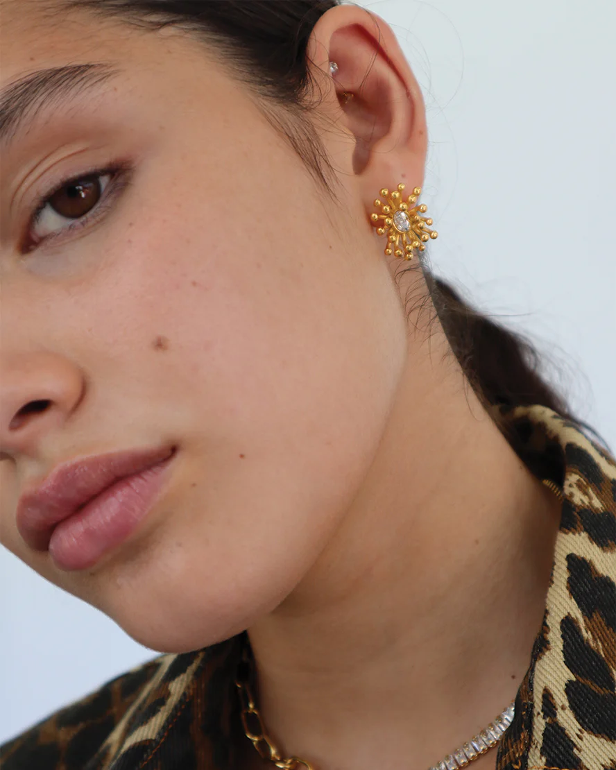 Oriana Earrings in Gold & Crystal - Image 3