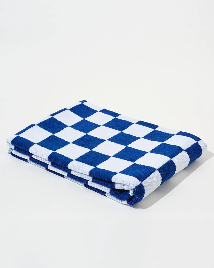 Towel Set Big Check in Cobalt