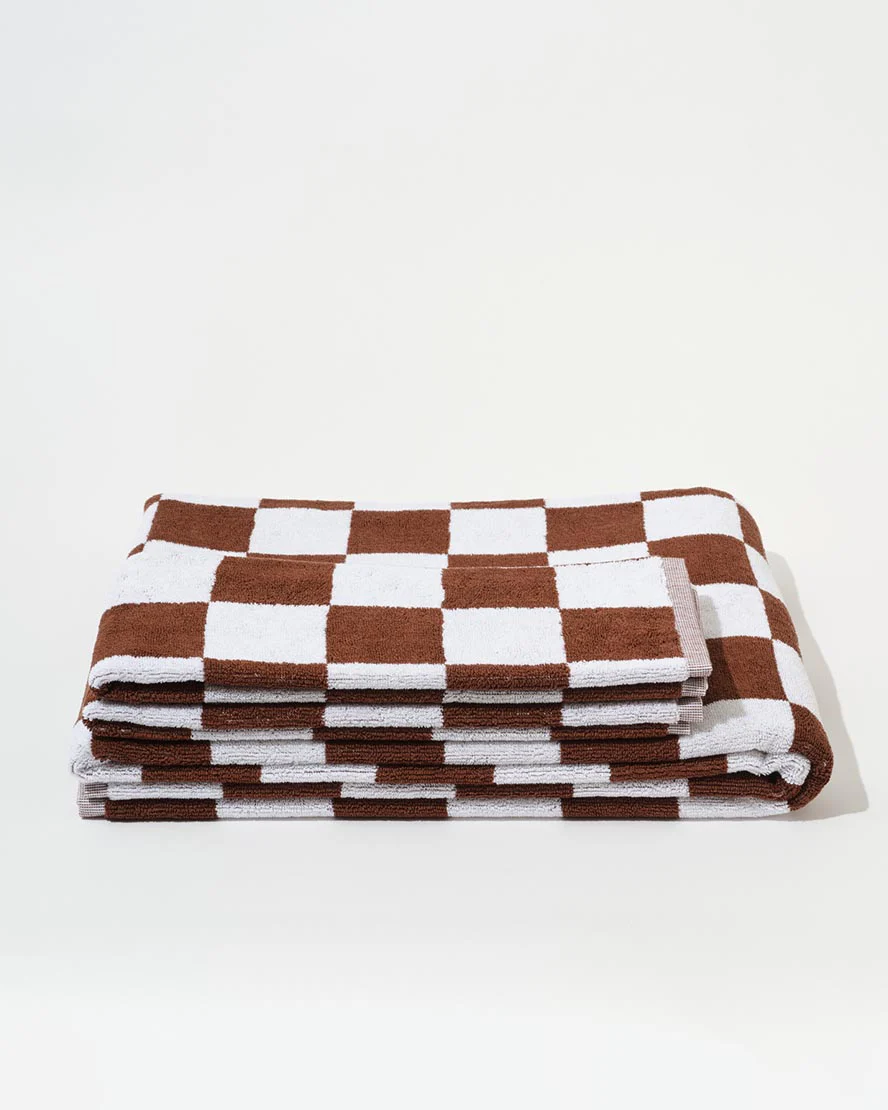 Towel Set Big Check in Brown - Image 3
