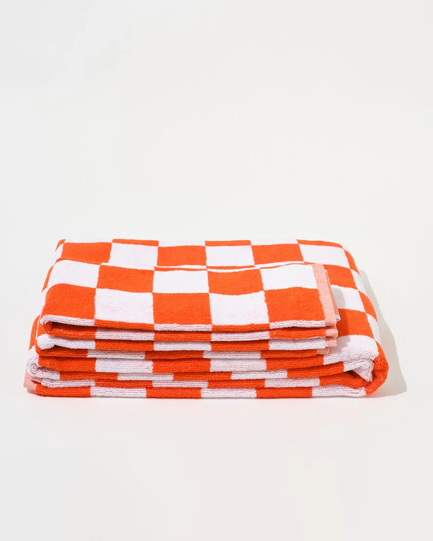 Towel Set Big Check in Orange - Image 4