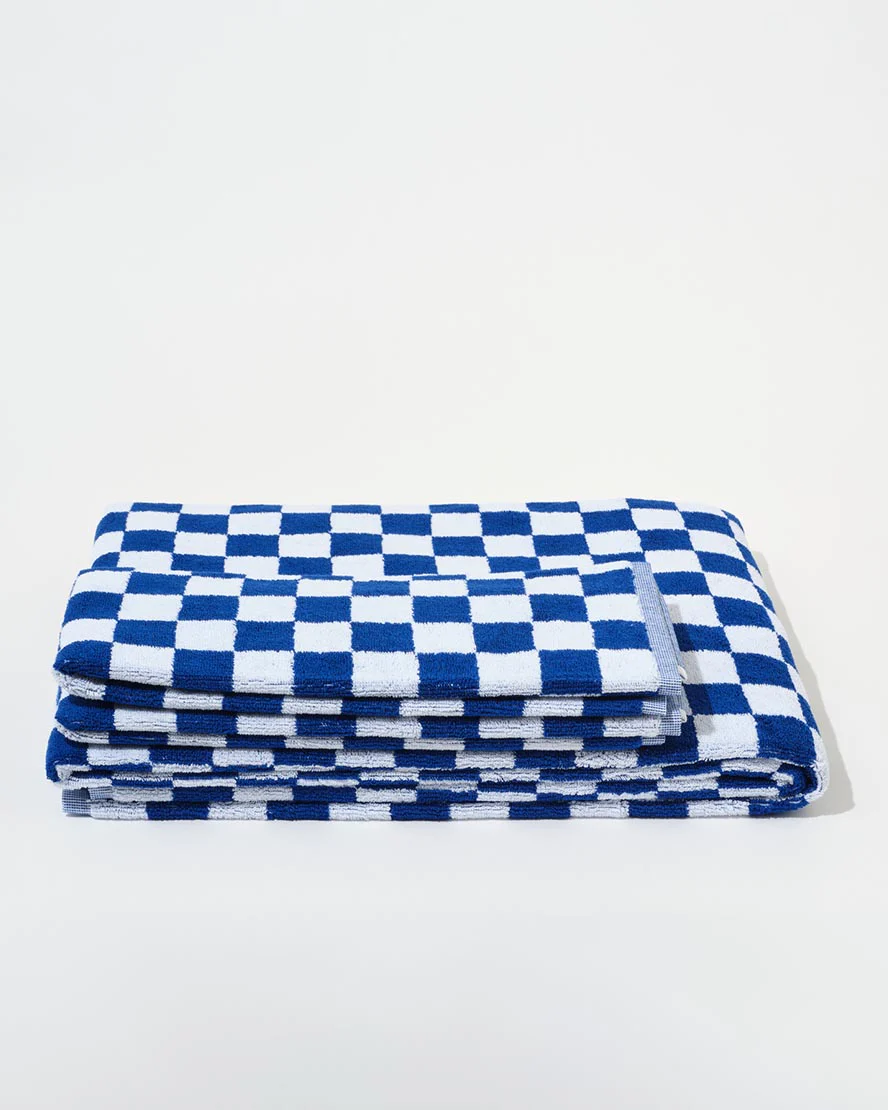 Towel Set Small Check in Cobalt - Image 3