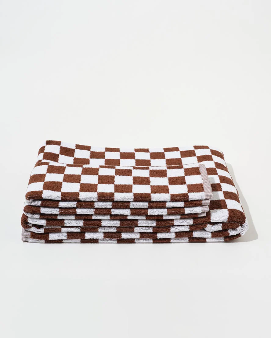 Towel Set Small Check in Brown - Image 4
