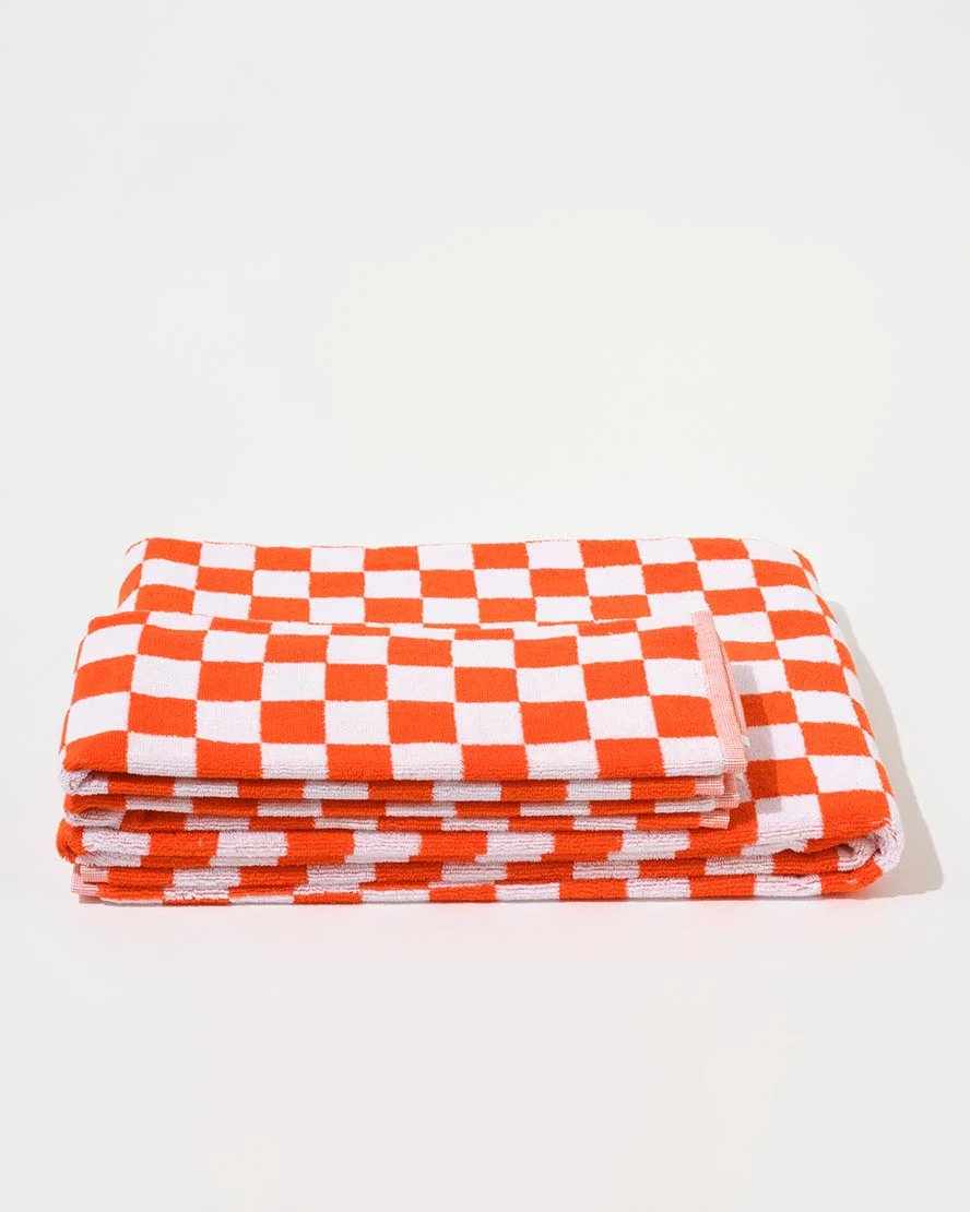 Towel Set Small Check in Orange - Image 3