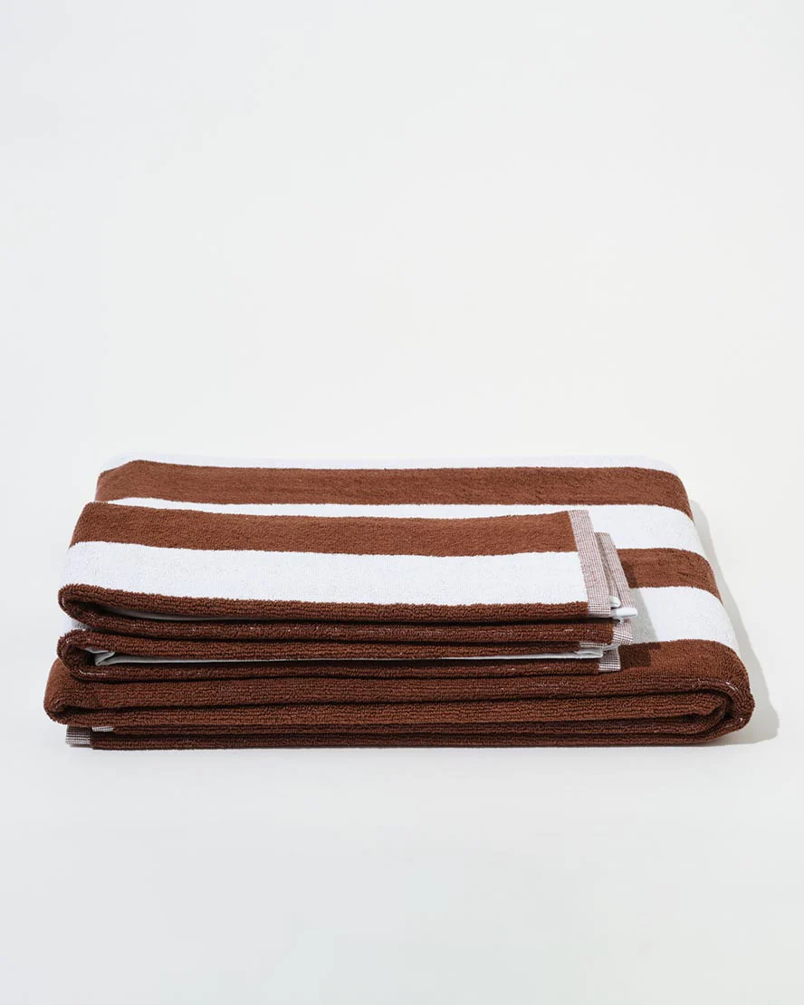 Towel Set Wide Stripe in Brown - Image 3