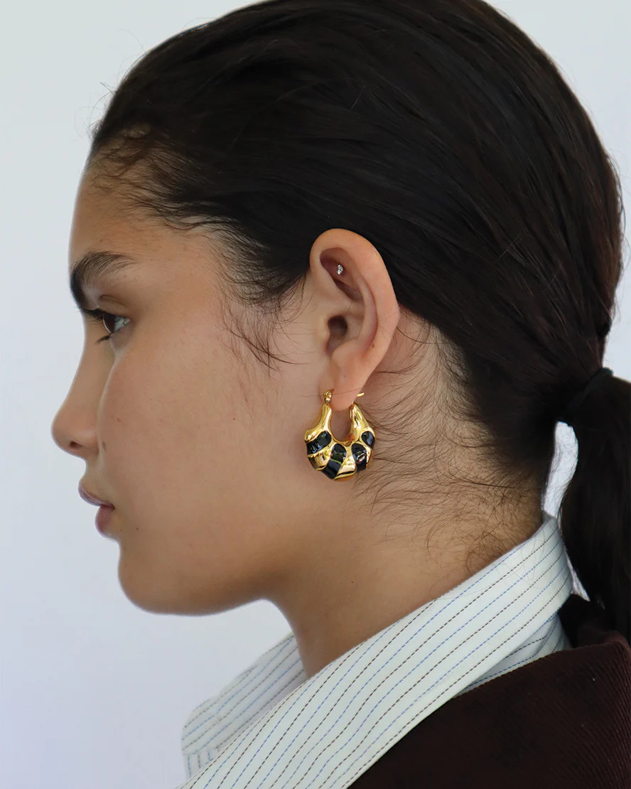 Veda Earrings in Gold & Black - Image 3