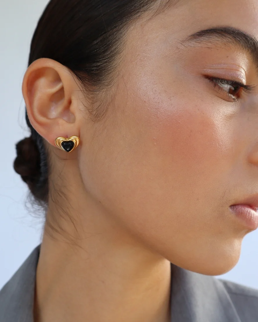 Waylon Earrings in Gold/Black - Image 3